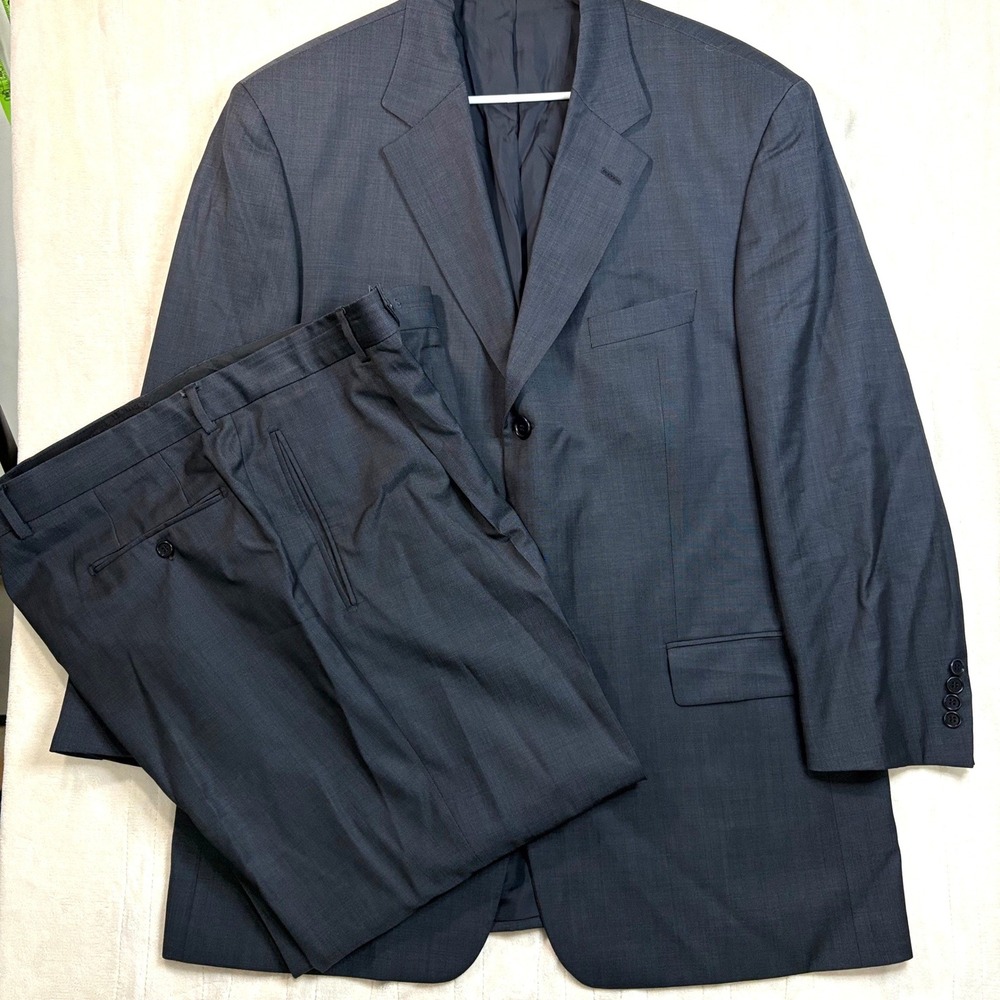 Hugo Boss Angelico Lucca US Mens 46R Suit Set Charcoal Grey Virgin Wool 3-Button